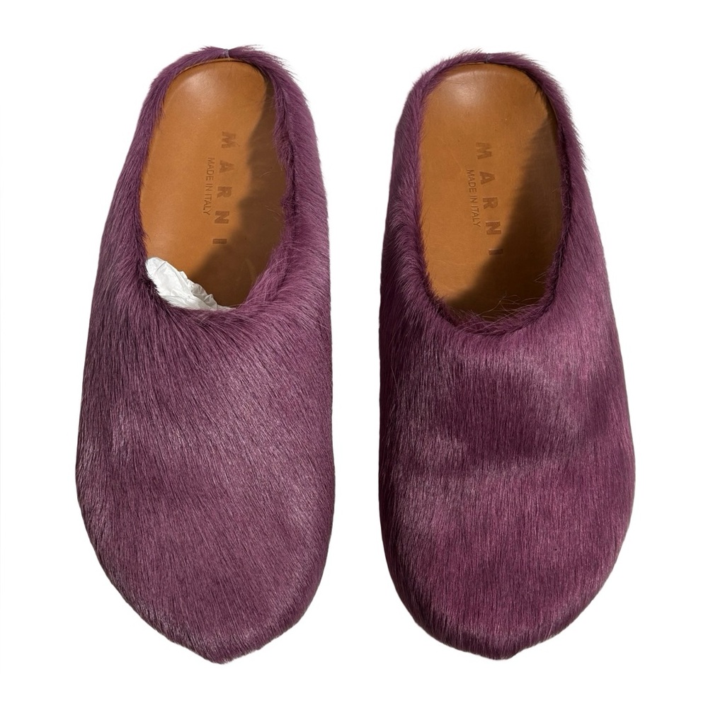 Marni Purple Long Hair Calfskin Fussbett Sabot Mules Slippers 40